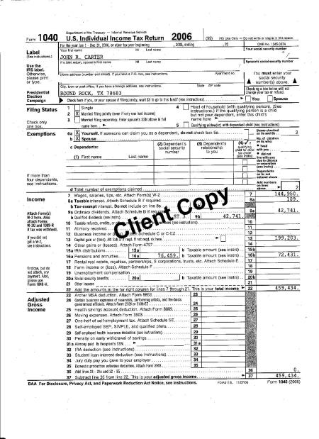 Carter 2006 IRS Form 1040