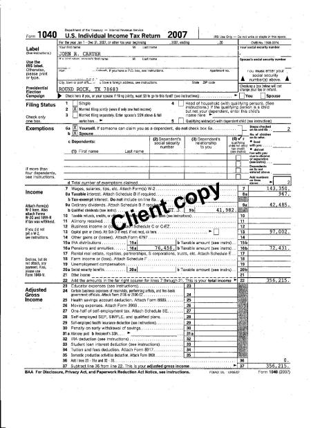 Carter 2007 IRS Form 1040